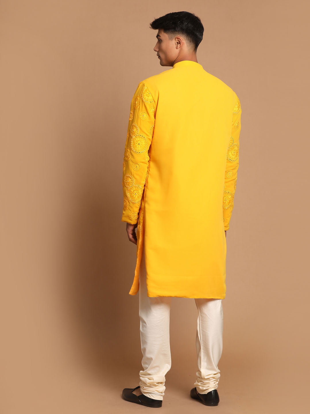 Men's Yellow Embroidered Kurta Pyjama Set