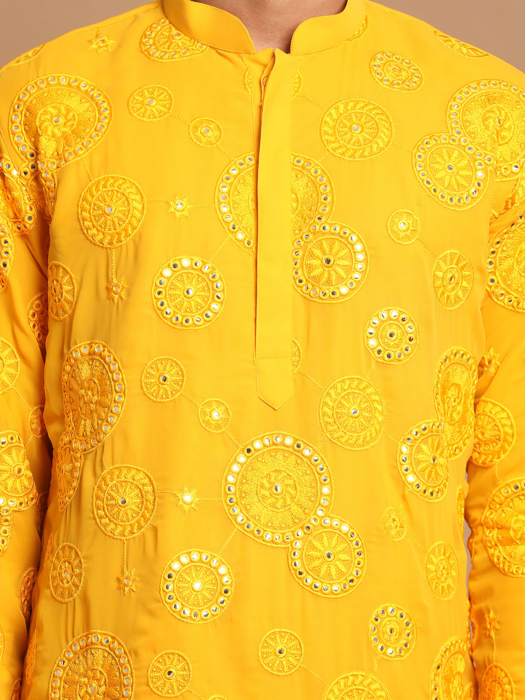 Men's Yellow Embroidered Kurta Pyjama Set