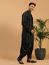 Men's Black Mirror Kurta Dhoti Set