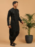 Men's Black Mirror Kurta Dhoti Set