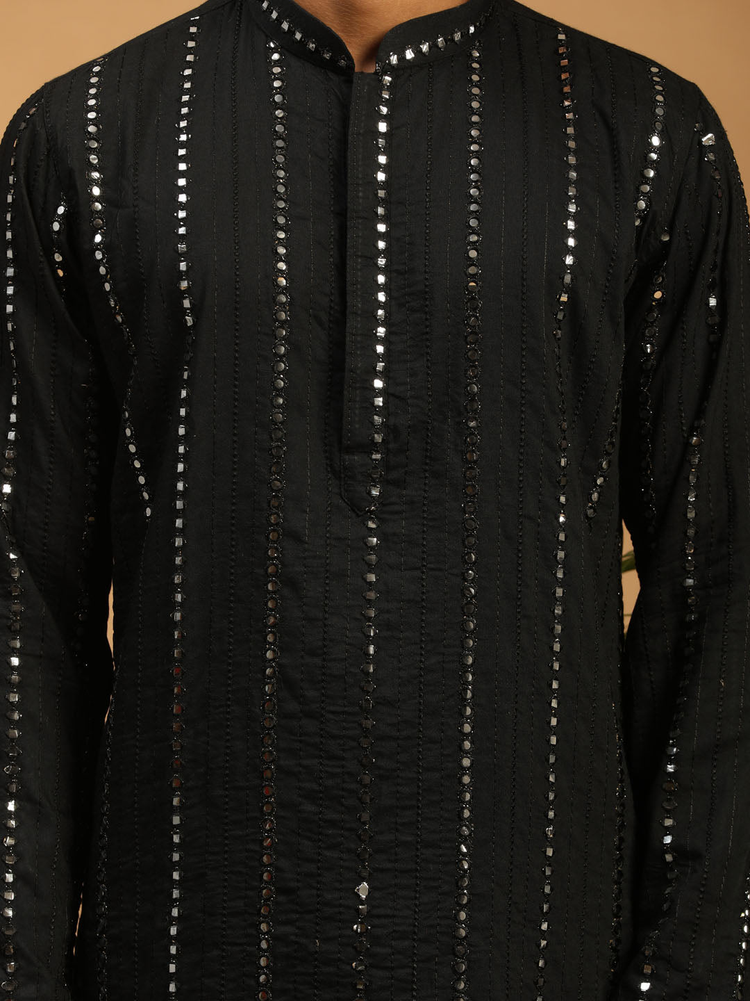 Men's Black Mirror Kurta Pant Set