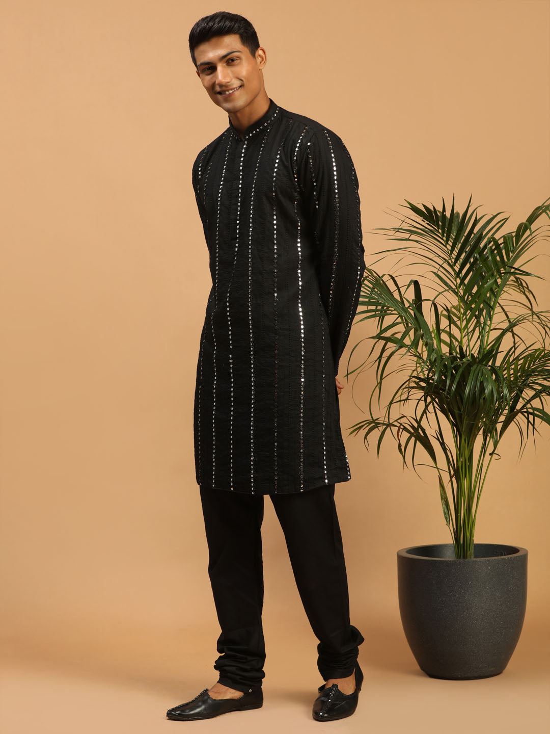Men's Black Mirror Kurta Pyjama Set