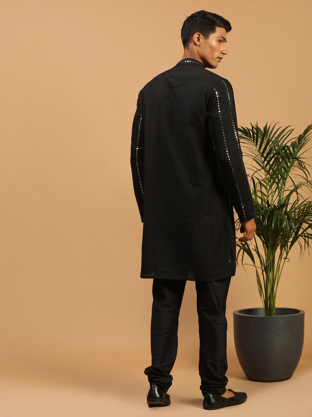 Men's Black Mirror Kurta Pyjama Set