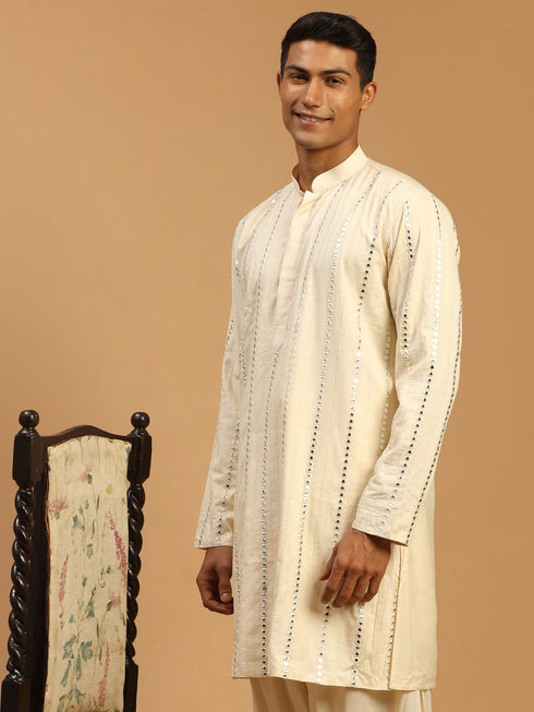 Men's Cream Mirror Kurta