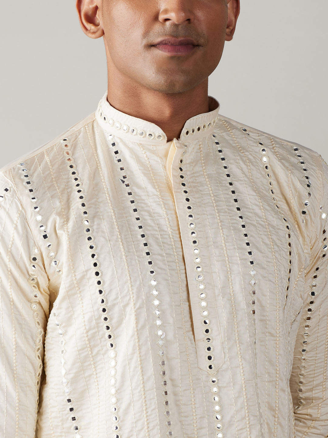 Men's Cream Mirror Kurta Dhoti Set