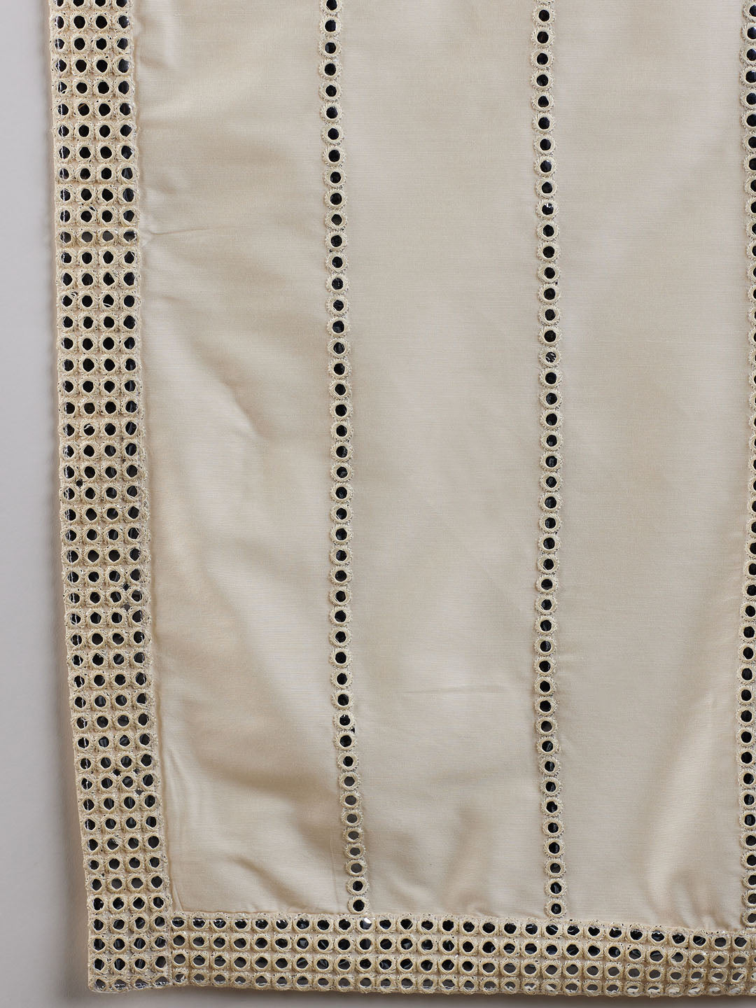 Men's Cream Mirror Kurta Dhoti And Dupatta Set