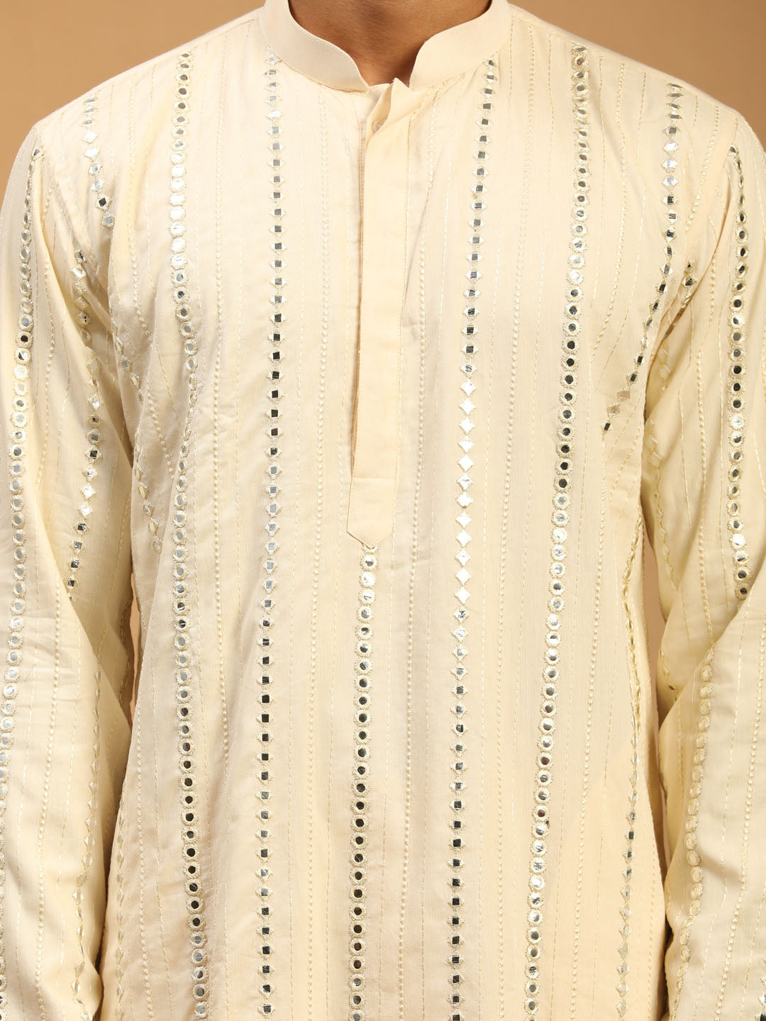 Men's Cream Mirror Kurta With Patiala Set