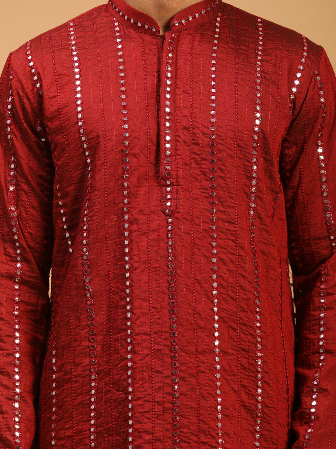 Men's Maroon Mirror Kurta