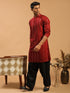 Men's Maroon Mirror Kurta With Patiala Set