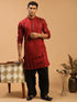 Men's Maroon Mirror Kurta With Patiala Set