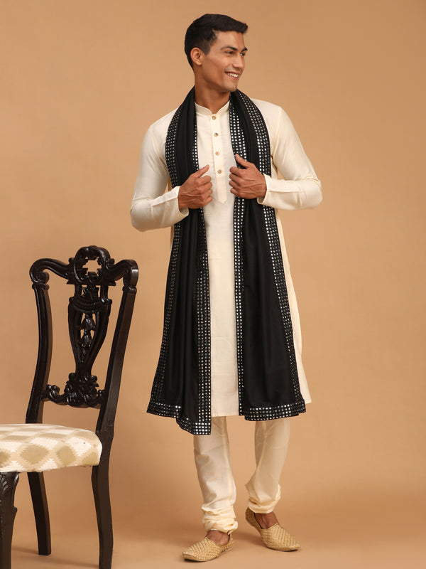 Men's Cream Viscose Kurta Pyjama And Dupatta Set