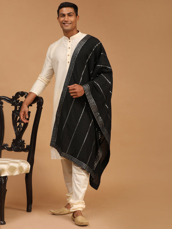 Men's Cream Kurta Pyjama And Dupatta Set