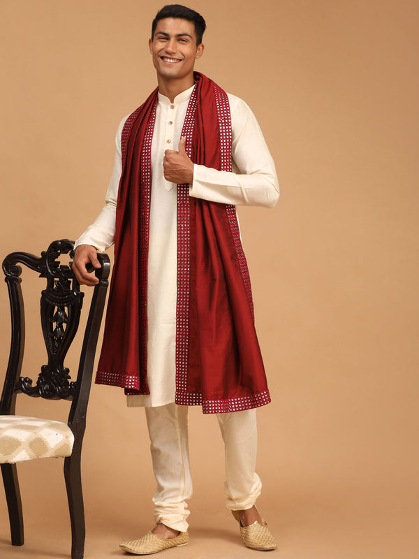 Men's Cream Viscose Kurta Pyjama And Dupatta Set