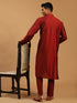 Men's Maroon Viscose Kurta With Pant Set