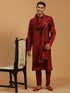 Men's Maroon Viscose Kurta Pyjama And Dupatta Set