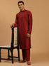 Men's Maroon Viscose Kurta Pyjama And Dupatta Set