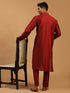 Men's Maroon Viscose Kurta Pyjama And Dupatta Set