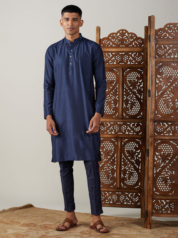 Men's Navy Blue Viscose Kurta With Pant Set