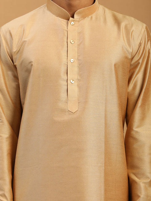 Men's Rose Gold Viscose Kurta With Pant Set