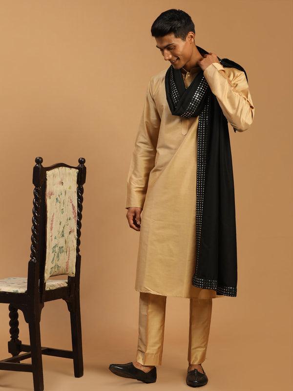 Men's Rose Gold Viscose Kurta Pant And Dupatta Set