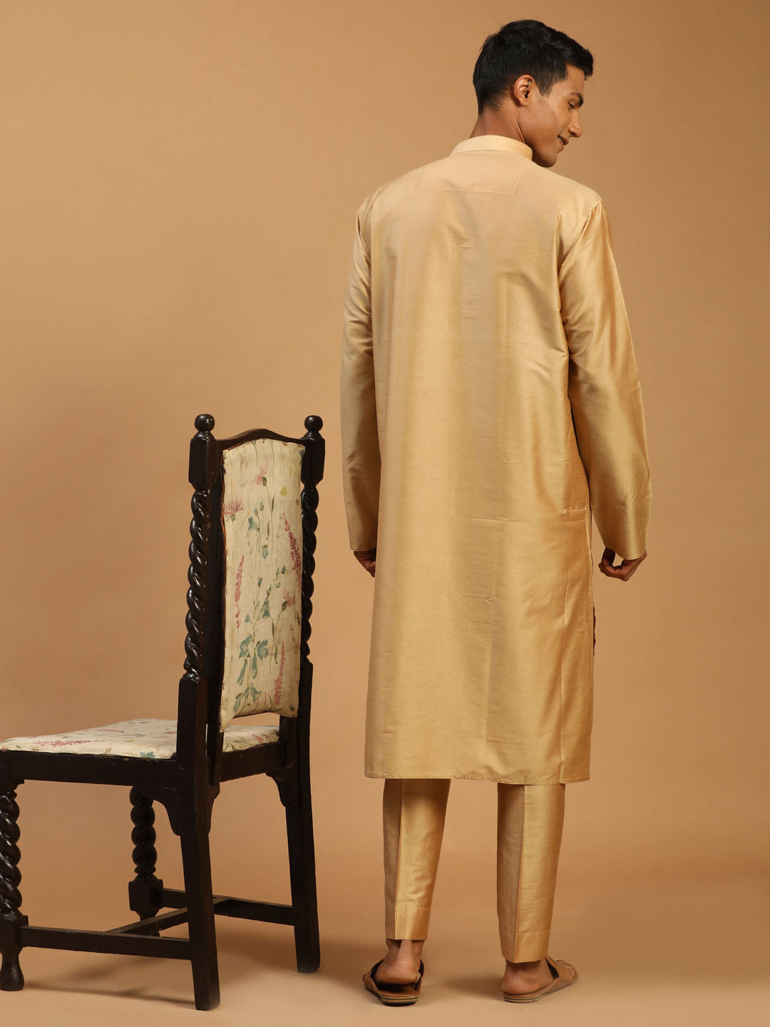 Men's Rose Gold Viscose Kurta Pant And Dupatta Set