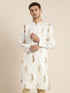 Men's White Golden Weaved Silk Blend Kurta