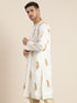 Men's White Golden Weaved Silk Blend Kurta