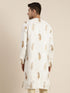 Men's White Golden Weaved Silk Blend Kurta