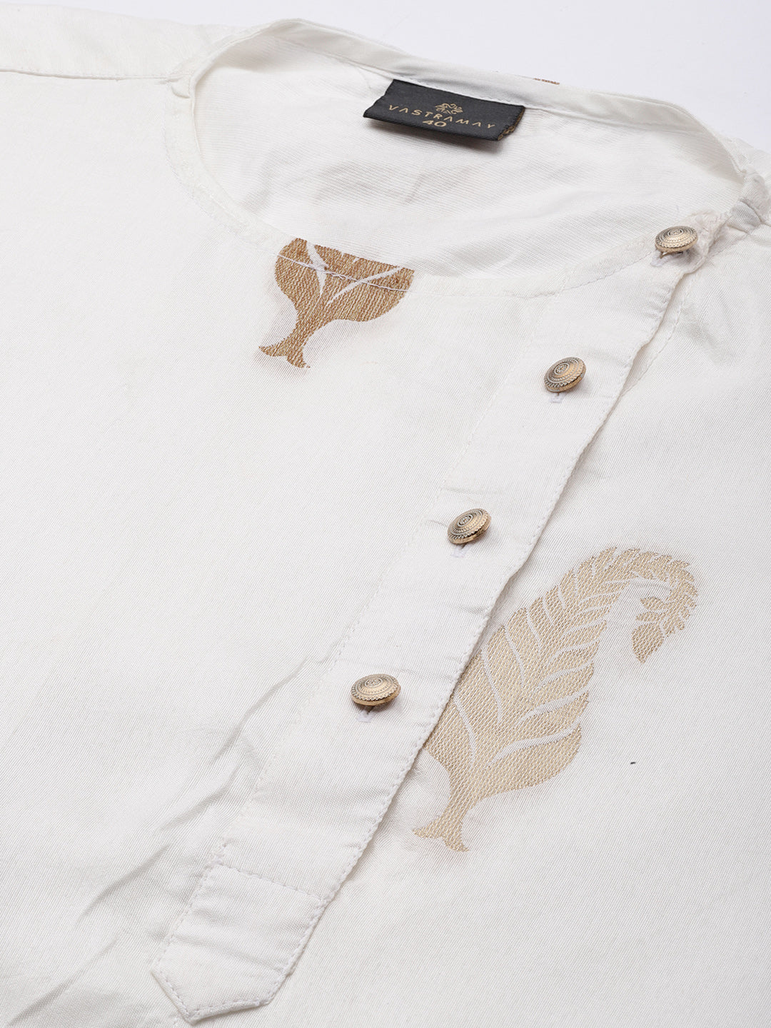 Men's White Golden Weaved Silk Blend Kurta