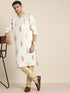Men's White Golden Weaved Silk Blend Kurta