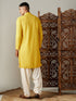 Men's Yellow Embroidery Worked Georgette Kurta With Cream Patiala Set