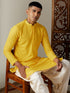 Men's Yellow Embroidery Worked Georgette Kurta With Cream Patiala Set