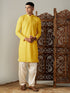Men's Yellow Embroidery Worked Georgette Kurta With Cream Patiala Set