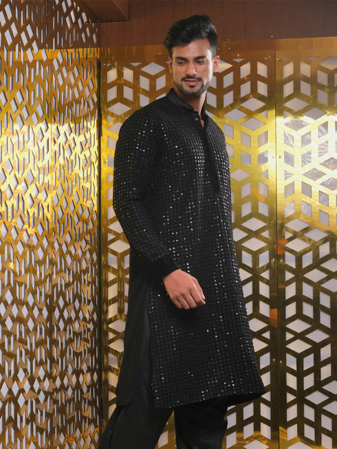 Men's Black Mirror Georgette Kurta