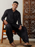 Men's Black Mirror Georgette Kurta With Patiala Set