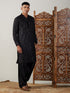 Men's Black Mirror Georgette Kurta With Patiala Set