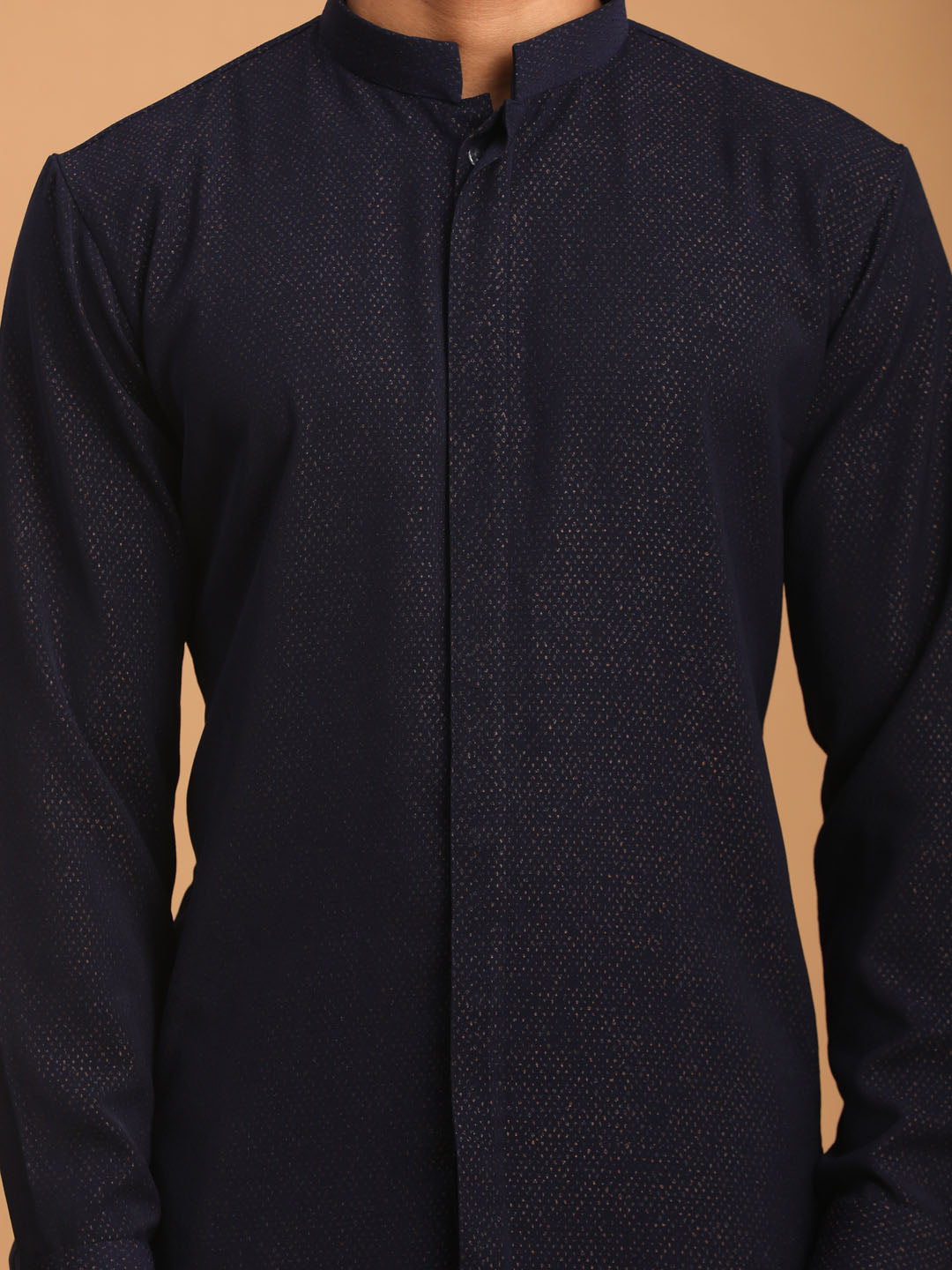 Men's Navy Blue Printed Kurta Pant Set