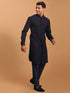 Men's Navy Blue Printed Kurta With Pant Set