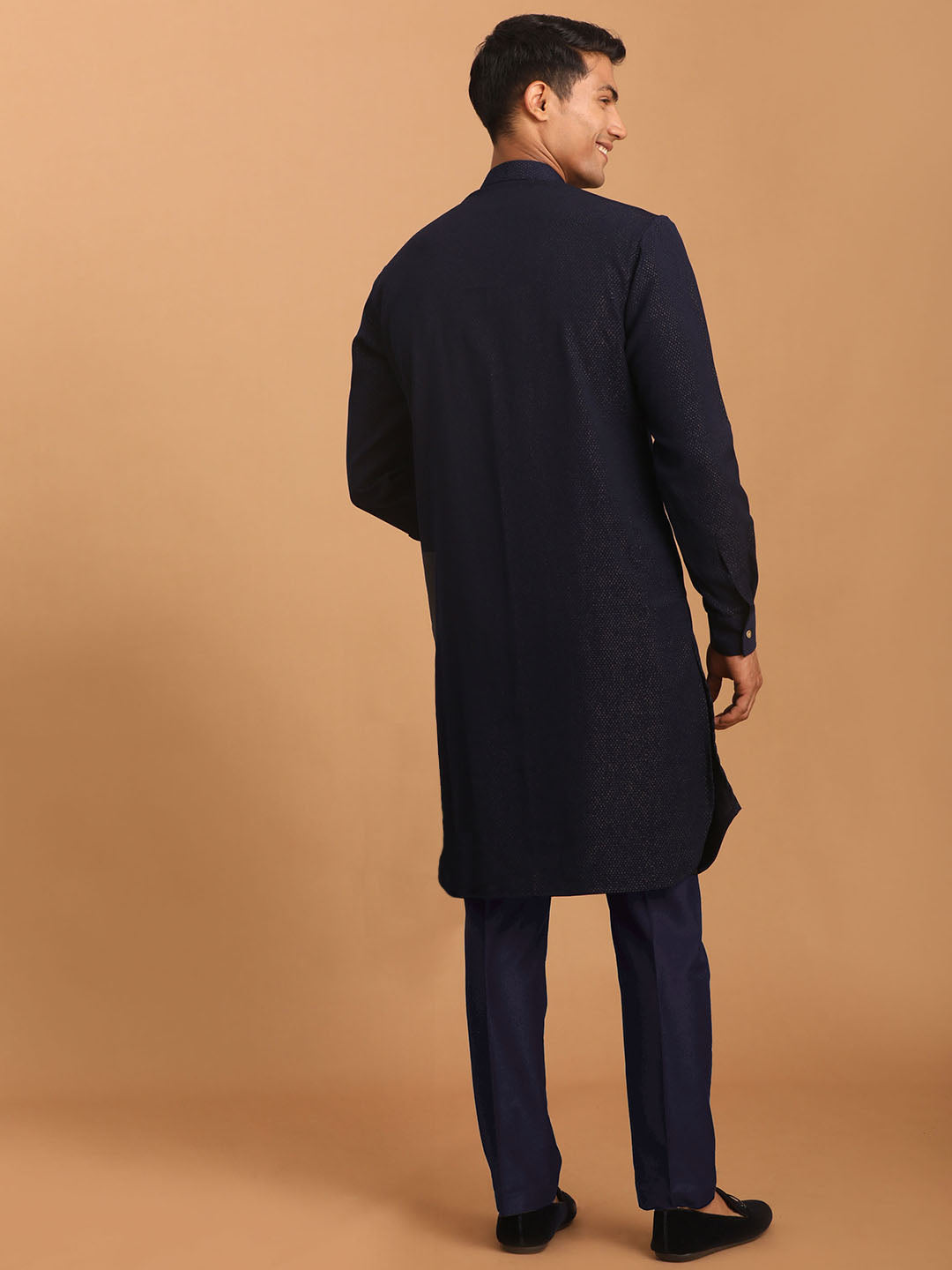 Men's Navy Blue Printed Kurta With Pant Set
