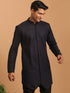 Men's Navy Blue Silk Blend Self Design Kurta