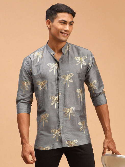 Men's Grey Foil Print Shirt