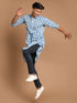 Men's Blue Quirky Printed Thread Work Kurta