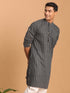 Men's Grey Jacquard Zig Zag Cotton Kurta