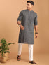 Men's Grey Jacquard Zig Zag Cotton Kurta With Pant Set