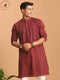 Men's Maroon Jacquard Zig Zag Cotton Kurta