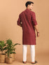 Men's Maroon Jacquard Zig Zag Cotton Kurta With Pant Set