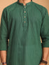 Men's Green Striped Cotton Short Kurta With White Pant
