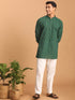 Men's Green Striped Cotton Short Kurta With White Pant