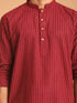 Men's Maroon Striped Cotton Short Kurta
