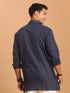 Men's Navy Blue Striped Cotton Short Kurta